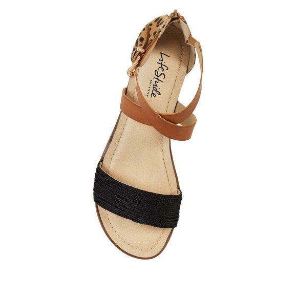 LifeStride Riley Women's 9 W Strappy Sandals Casual Flats Leopard Black - Picture 2 of 10